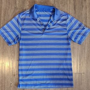 Nike Men's Blue and White Striped Polo Golf Shirt Size Small